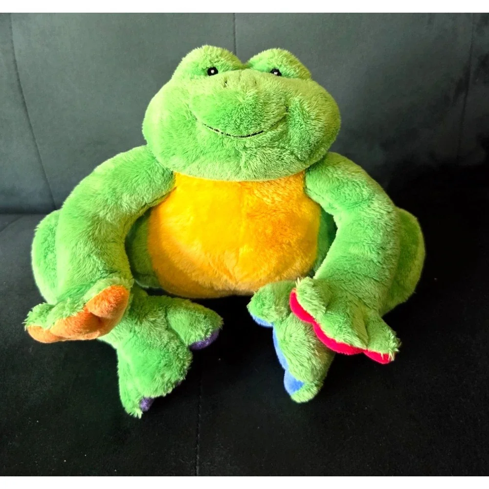 Vintage 90s Baby Gund Tutti Frutti Frog Plush Toy Rainbow Color Block 8''